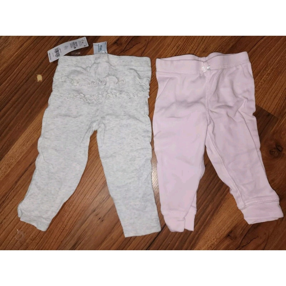 2 Pack Carters Baby Girl Leggings Size 9 Months Pink Gray Ruffle Back Cotton